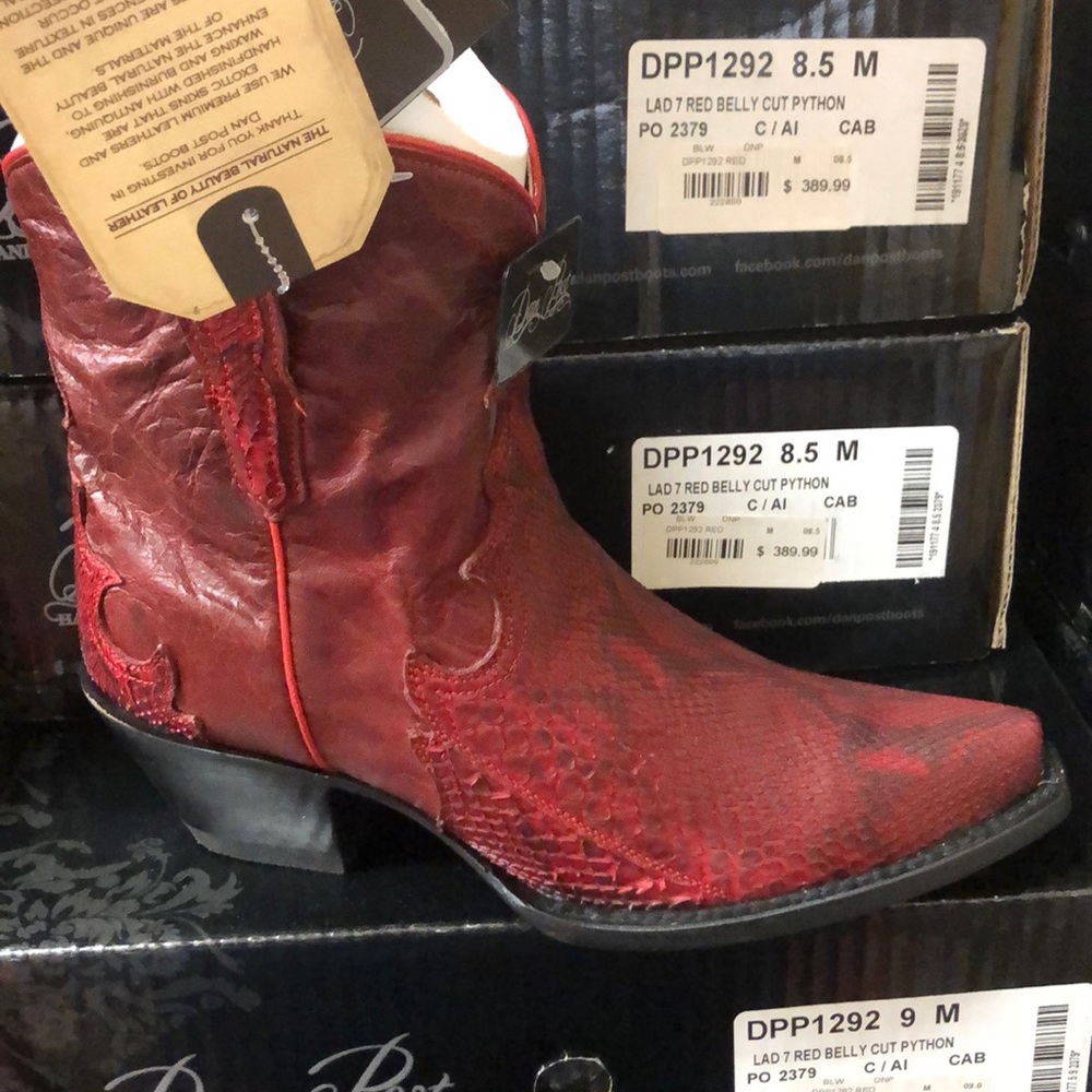 Dan Post Red Python Heeled Cowboy Boots - Picture 2 of 7